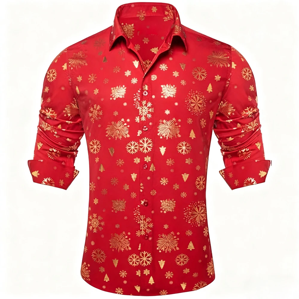 Men's Christmas Shirt Christmas Sparkle Holiday Long Sleeve Button Down Dress Shirt Fun Snowflake Tree New Year's Holiday Party
