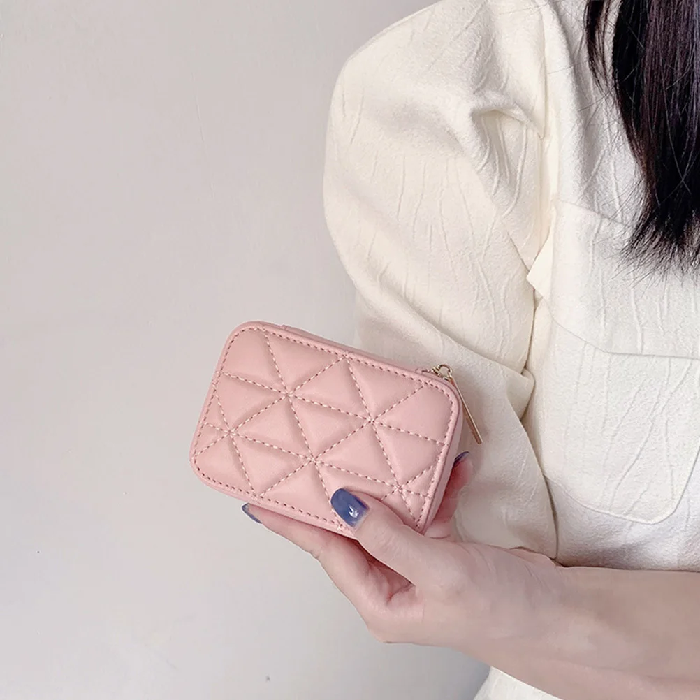 

Makeup Storage Bag Small Portable Lipstick Pouch for Travel Outdoor Use Premium Cattlehide Material Long- Zipper