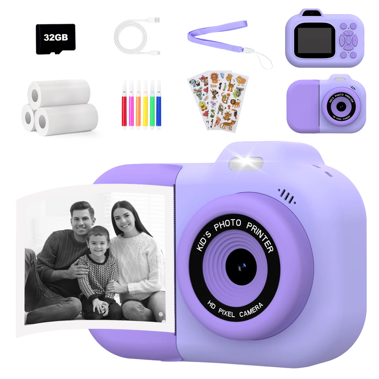 Children Instant Print Camera Dual Lens 1080P HD Video Record Photo Thermal Print Digital Camera 32G Christmas Gifts Toys
