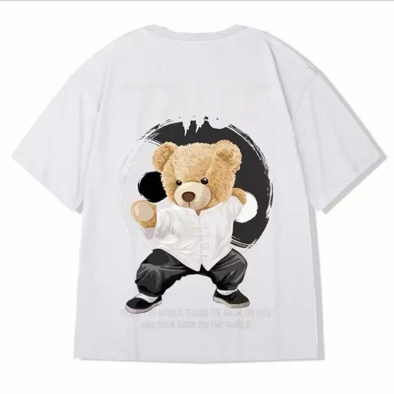 M-8XL Men Casual T-shirt Teenager Student Tee American Vintage Kung Fu Teddy Panda Print T-shirt Loose Large Size Large Top image 2