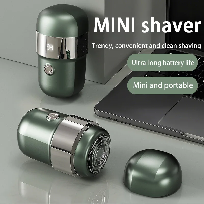 Mini USB Capsule Electric Shaver for Men Rechargeable Beard Shaver with Digital Display Beard Razor Type-C Charging Travel Razor