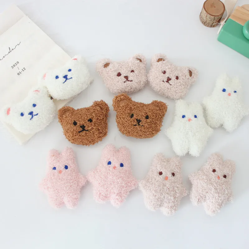 6 PCS Cartoon plush bear cloth stickers doll brooch cloth stickers cute one-piece rabbit bag accessories headwear socks hat