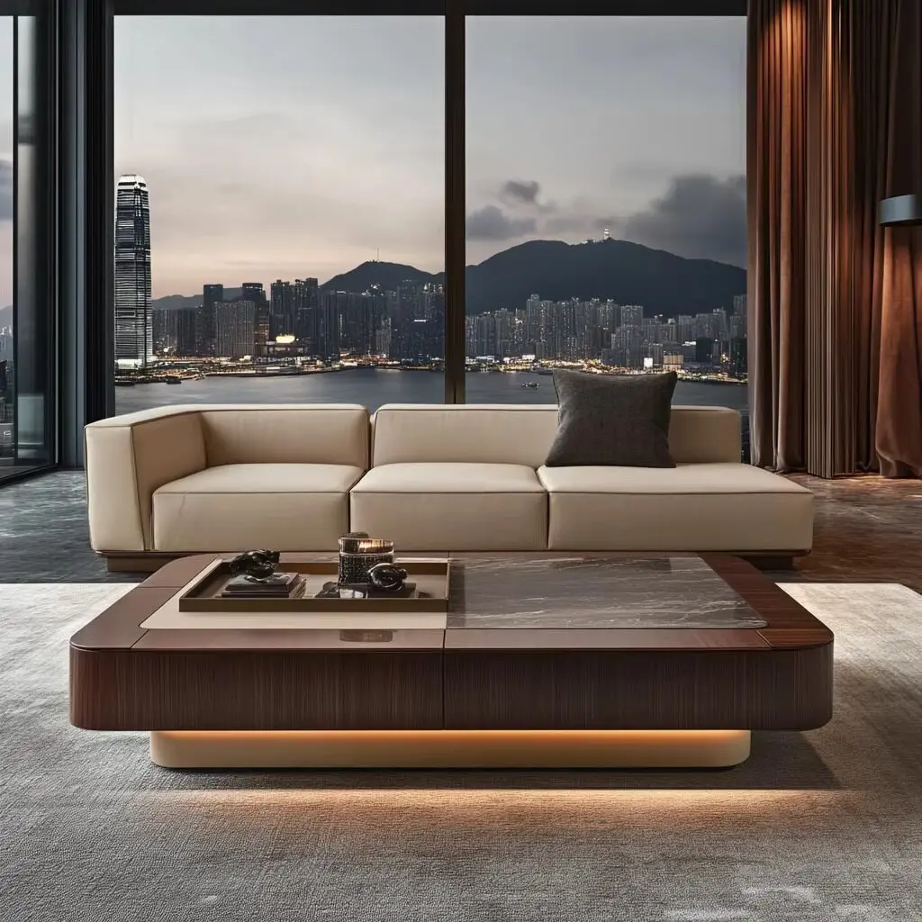 Atmospheric light luxury luminous coffee table solid wood villa living room furniture custom decoration