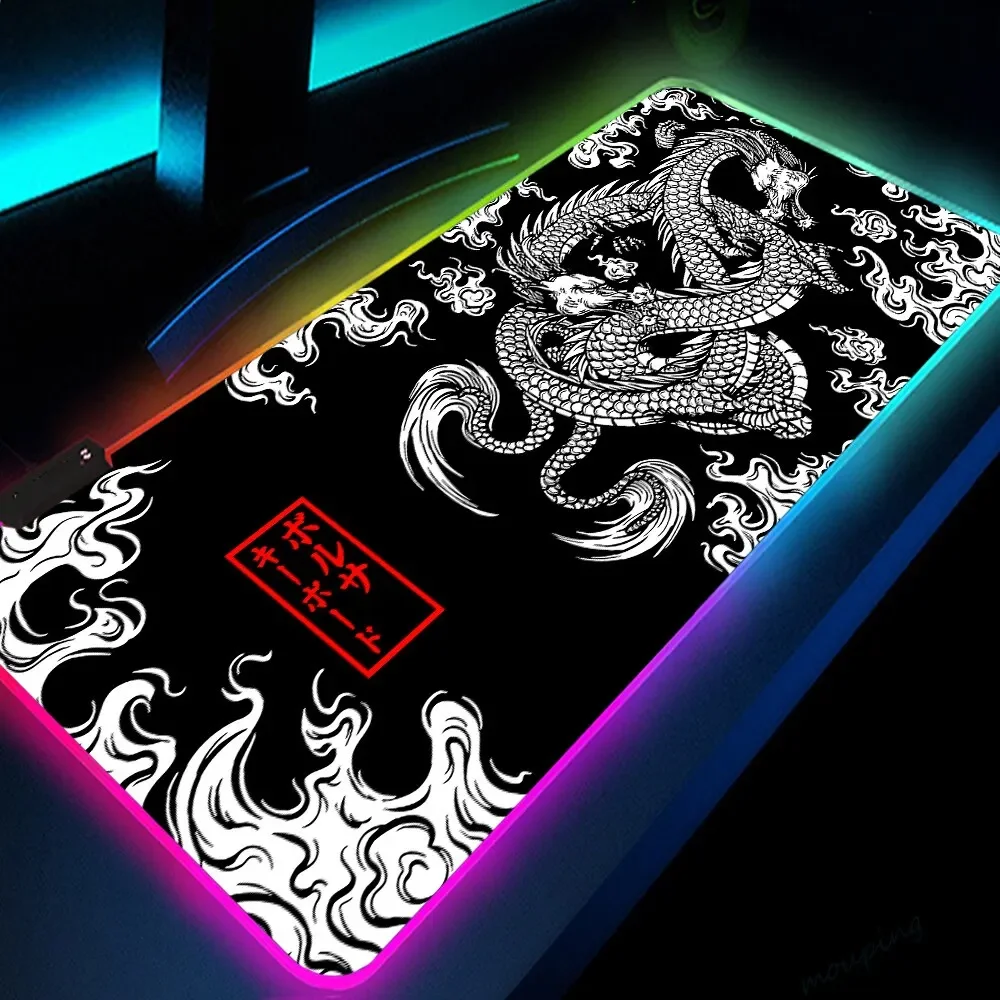 

XXL RGB Gaming Mouse Pad Dragon Desk Mat HD Black Gamer Accessories Large LED Light MousePads PC Computer Carpet With Backlit