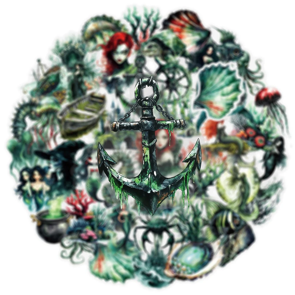 

10/30/50pcs Transparent Retro Dark Mermaid Cartoon Stickers Cool Ocean Animal Sticker for Phone Scrapbook Guitar Kid Sticker Toy