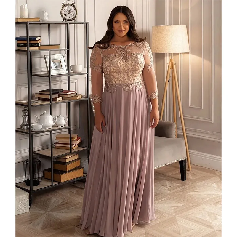 

Customized Elegant A Line Prom Dresses Boat Neck Long Sleeves Appliqued Back Lace-up Evening Gowns Floor Length Formal Dress