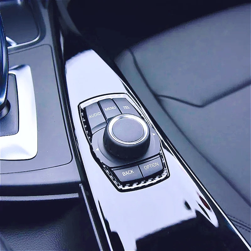 Cadre en fibre de carbone pour voiture, autocollant pour bouton multimédia BMW, couvercle de bouton pour BMW F10 F20 F30 F34 F07 F25 F26 F15 F16, accessoires auto
