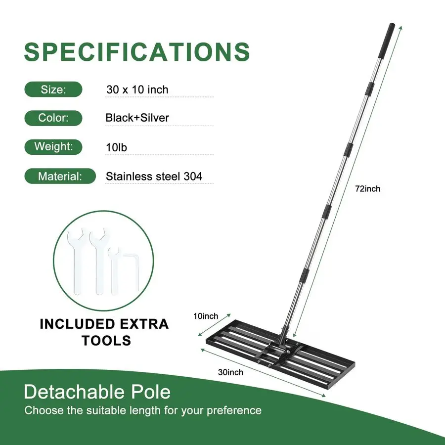 مشط تسوية العشب بوصة، أداة تسوية العشب 72 جهدًا، مقبض من الفولاذ المقاوم للصدأ، أداة تسوية العشب لملعب الجولف في ساحة المراعي Ga