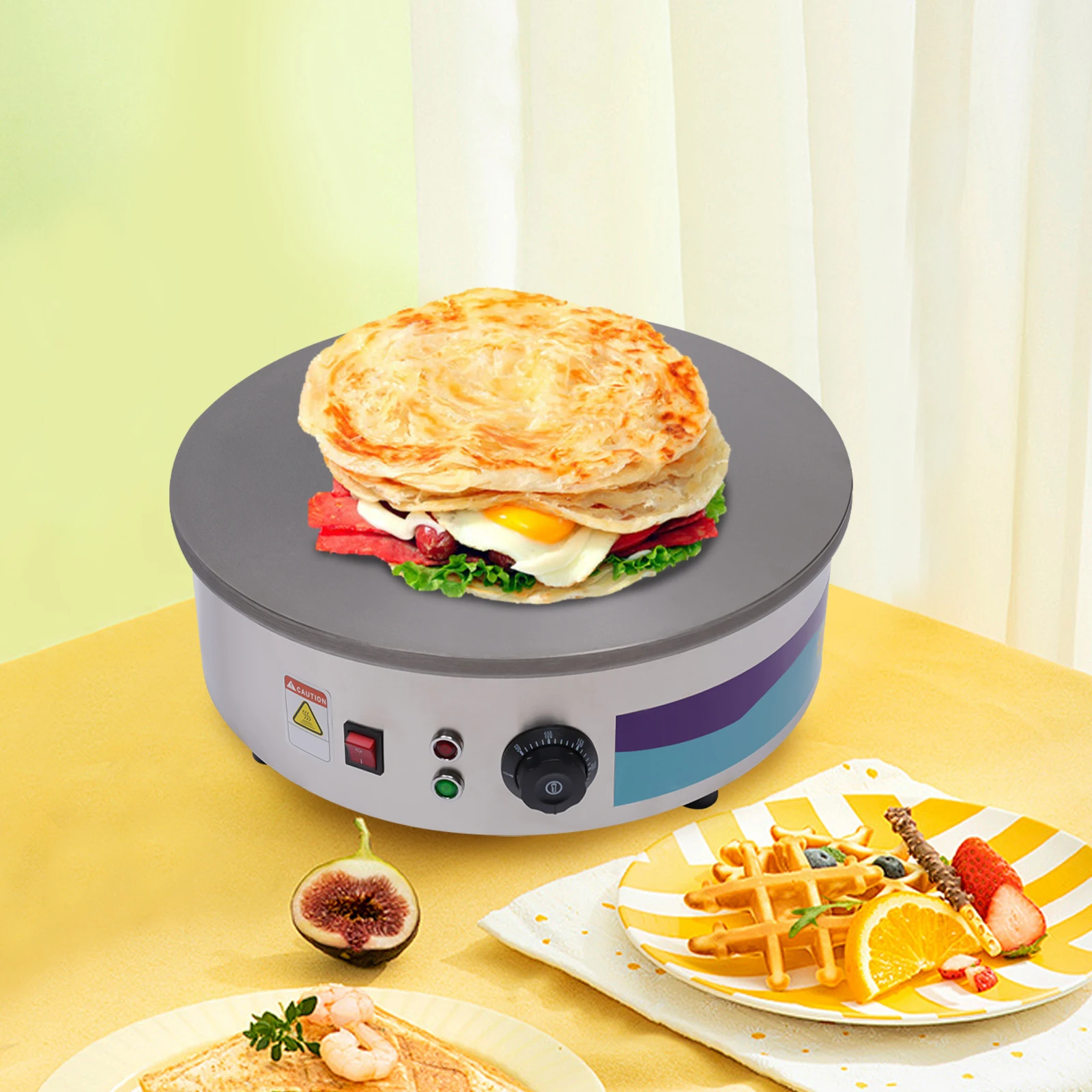 Máquina para Hacer Crepas Multifuncional de 17.7*6.3 Pulgadas, 220V 3KW, Control de Temperatura 122-572, para Repostería Casera ℉   con esparcidor y espátula