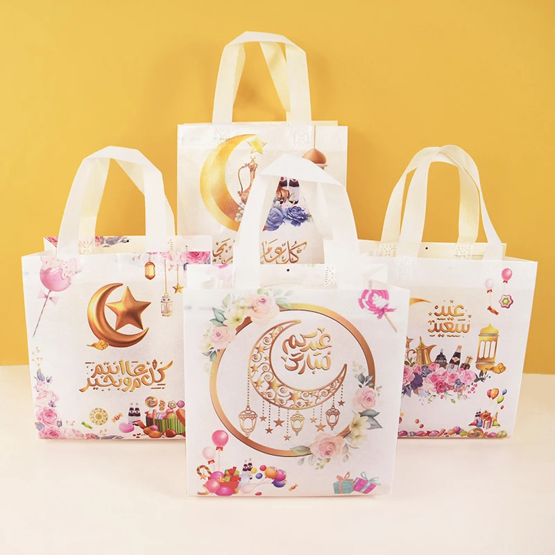 4 Stuks Ramadan Gift Bags Moslim Eid Mubarak Nonwoven Candy Cookie Verpakking Zakken 2025 Islamitische Party Moon Star Decoratie benodigdheden