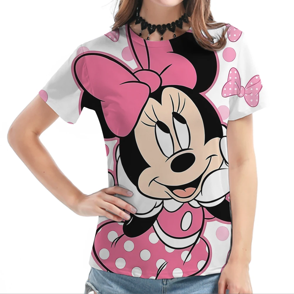 Girls casual short sleeved Disney Minnie Mouse T-shirt women's top breathable T shirts quick drying clothes woman sportswear