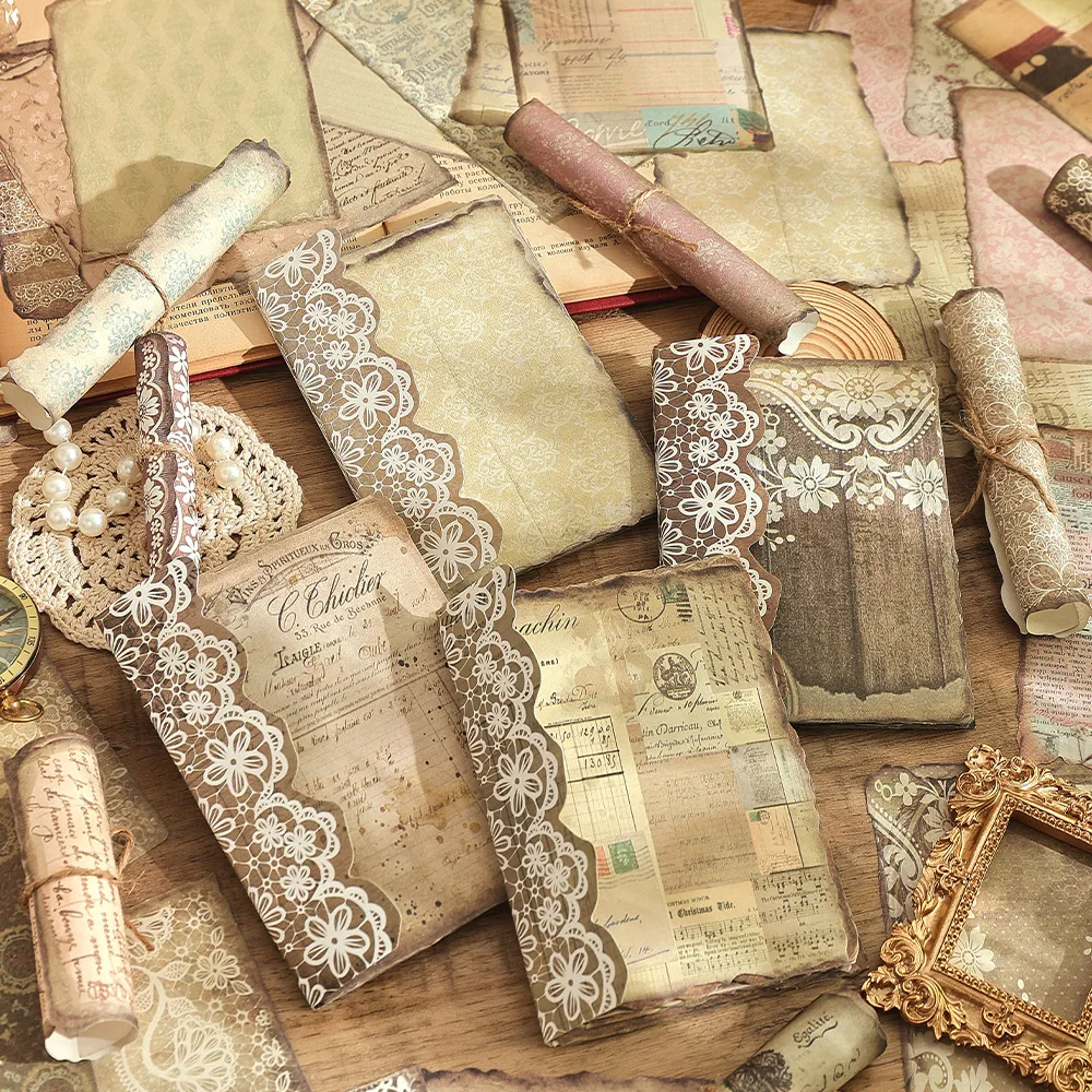 50 Pieces of Vintage Irregular Border Handmade Account Material Paper DIY Notebook Scrapbook Decoration Collage Base Colored
