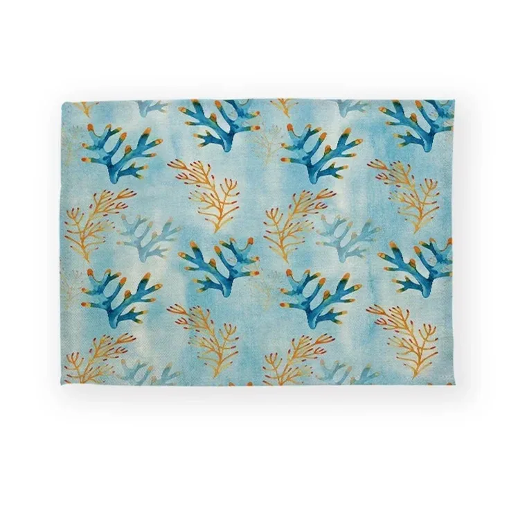 Marine Life Elements Fish Shell Coral Pattern Printed Linen Kitchen Placemats Party Decorative Accessories Fish Theme Table Mats
