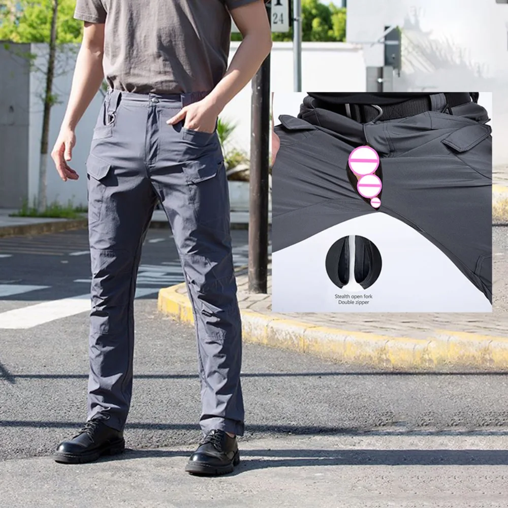 

Летние мужские брюки-карго с невидимой открытой промежностью для секса на открытом воздухе, быстросохнущие износостойкие армейские брюки