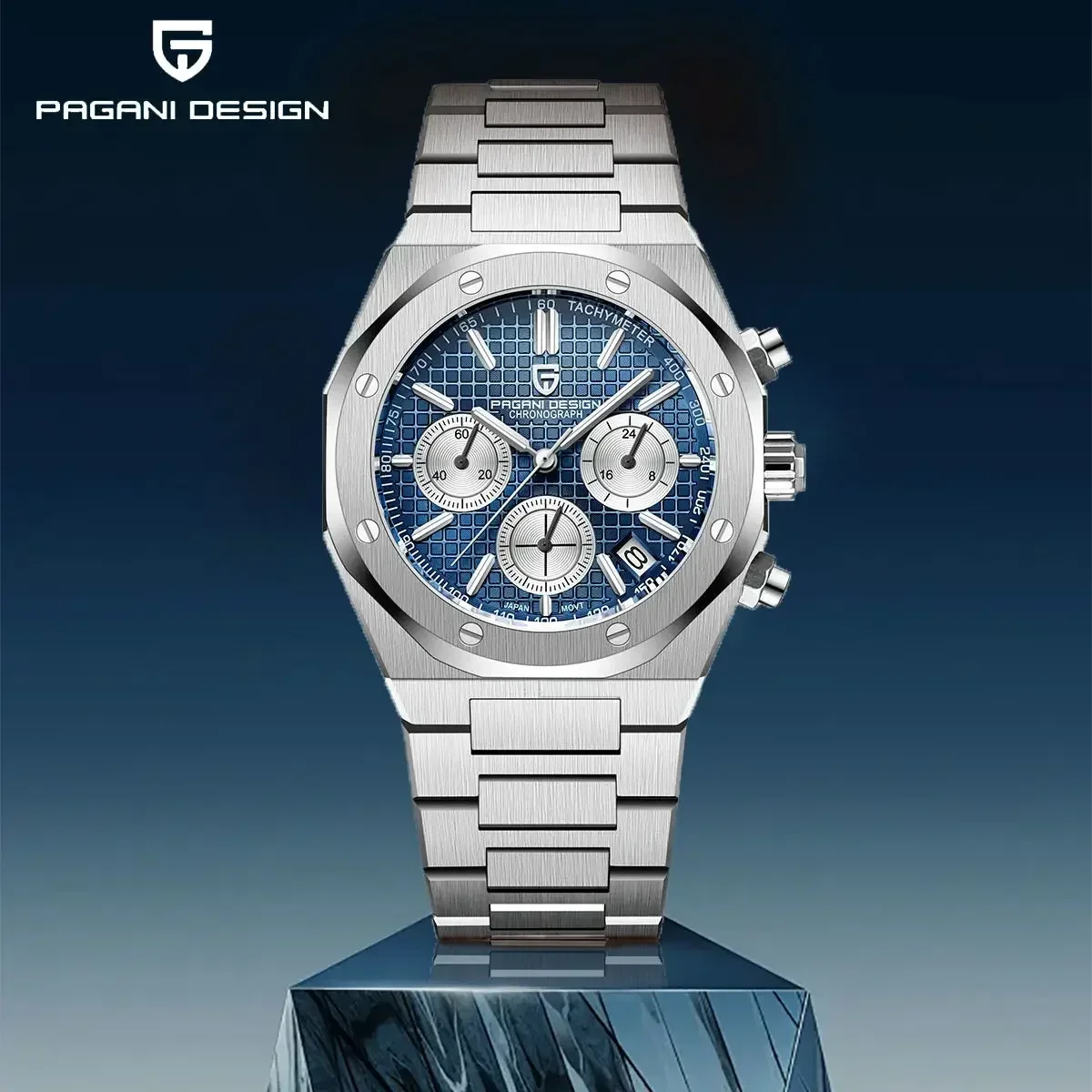 Pagani Design 2025 nuevo reloj de cuarzo de negocios VK63 para hombres zafiro de acero inoxidable 20Bar reloj con código cronómetro deportivo resistente al agua