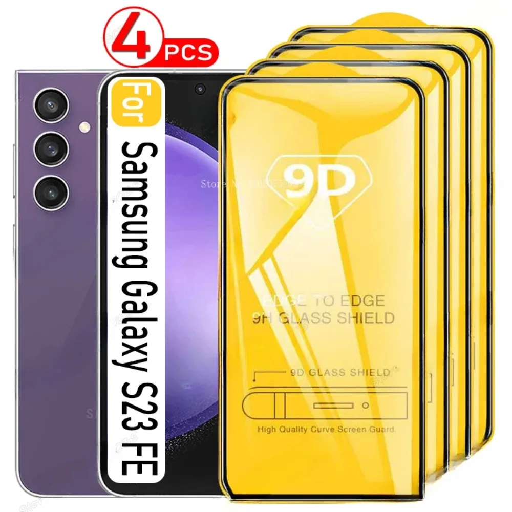 

4Pcs For Samsung Galaxy S23 S20 S21 FE 9D Full Glue Glass For Samsung A54 A34 A53 A52 A33 A25 A24 A14 A15 Screen Protectors Film