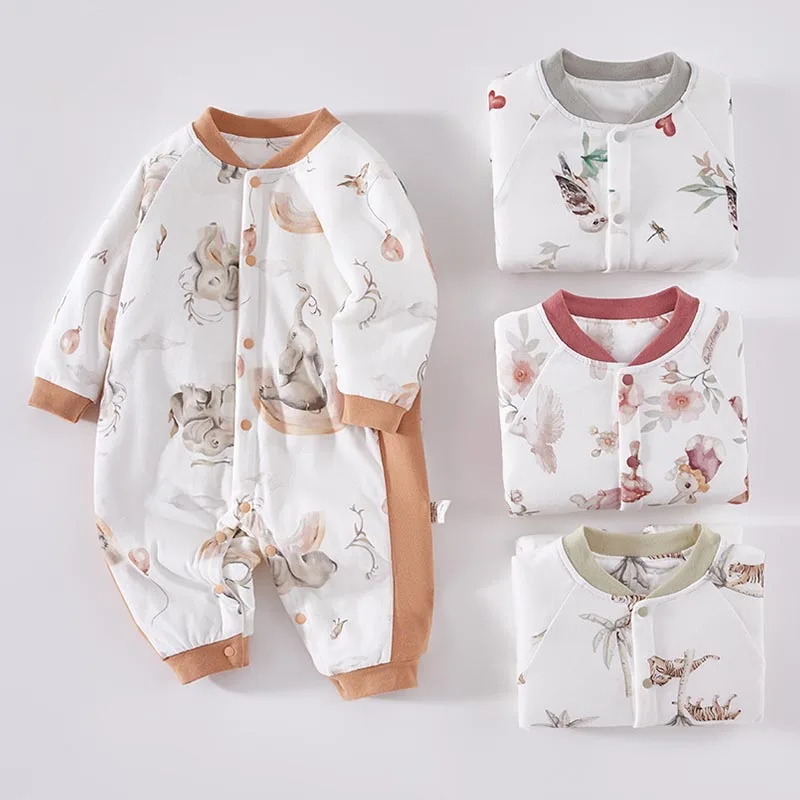 

Baby One-piece Clothes Combed Cotton Baby Boys And Girls Long Sleeved Crawling Clothes New Spring And Autumn Printed Pajamas