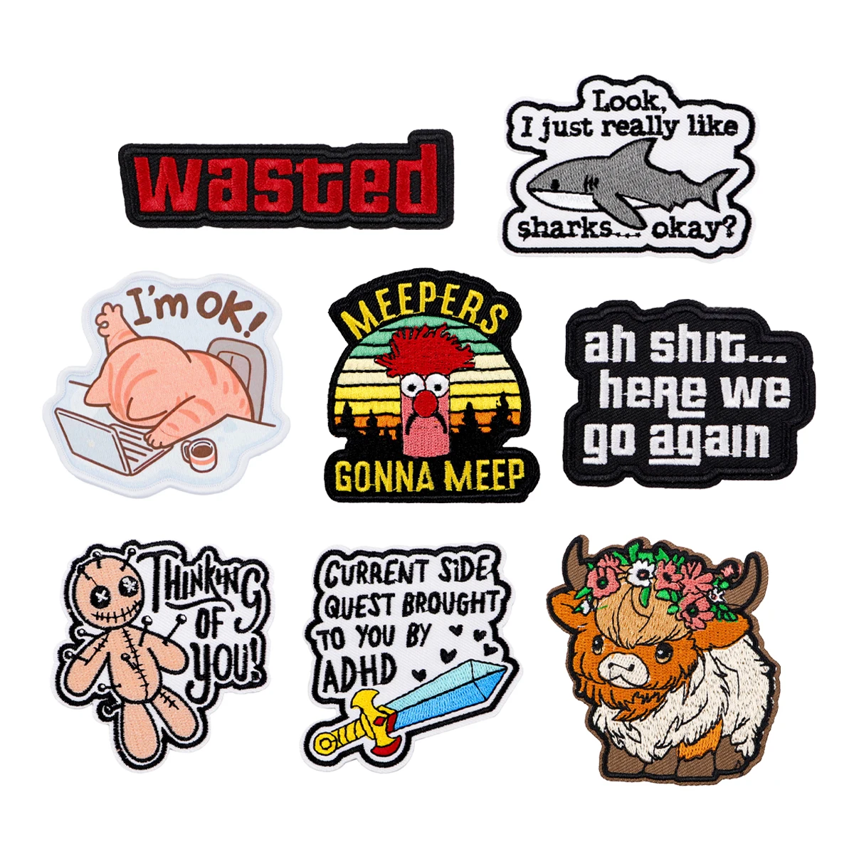 Funny Animals Quotes Embroidered Patch for Clothing Jackets ADHD Phrase Patch DIY Iron on Patches Applique Accessories Stickers