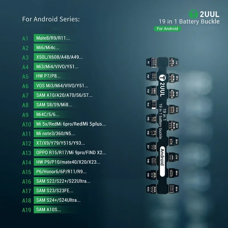 

2UUL PW06 Пряжка аккумулятора 19 в 1, для мобильных телефонов Android, Пряжка аккумулятора, материнская плата, кабель для загрузки, инструмент для ремонта разъема FPC