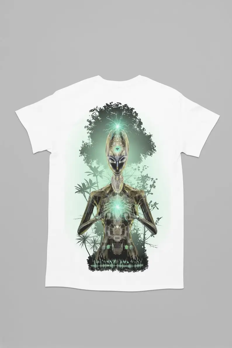 

Психоделическая Фотографическая футболка яркого фестиваля EDM для Rave и уличной одежды, унисекс футболка с инопланетянином для любителей музыкального фестиваля
