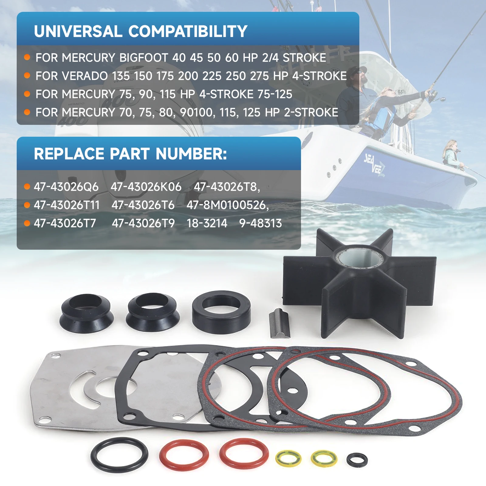 Wasserpumpen-Impeller-Reparatursatz 8M0100526 Gummi-Impeller-Dichtungsplatte passend für Mercury Mariner Außenbordmotor MerCruiser Sterndrive – Detail 4