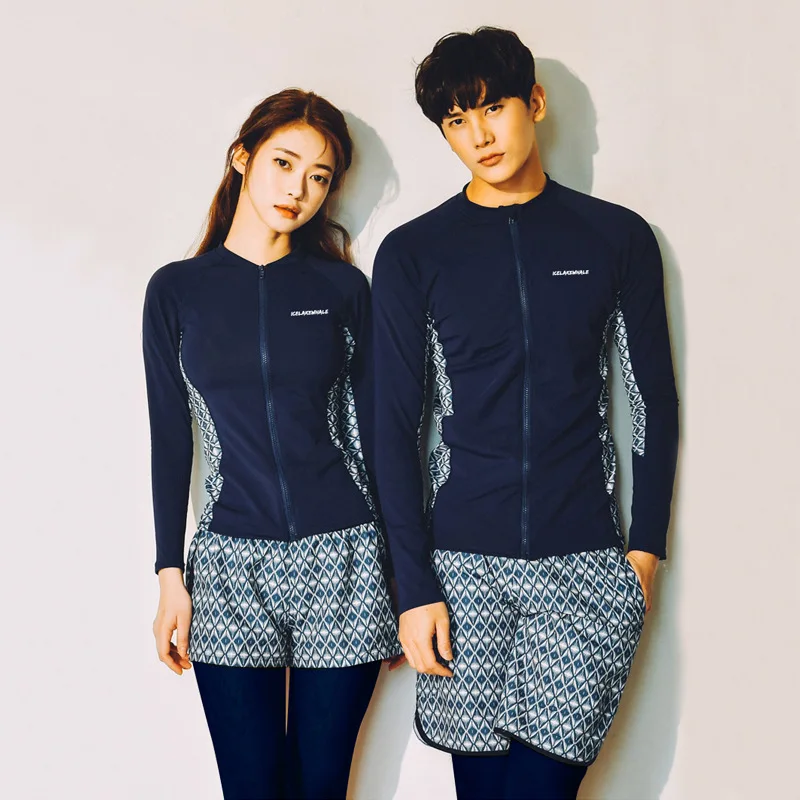 

Korean 2024 Couple Split Long Sleeve Swimwear Men Women's Children Diving Suit Conservative Surfing Swimwear Holiday Beachwear