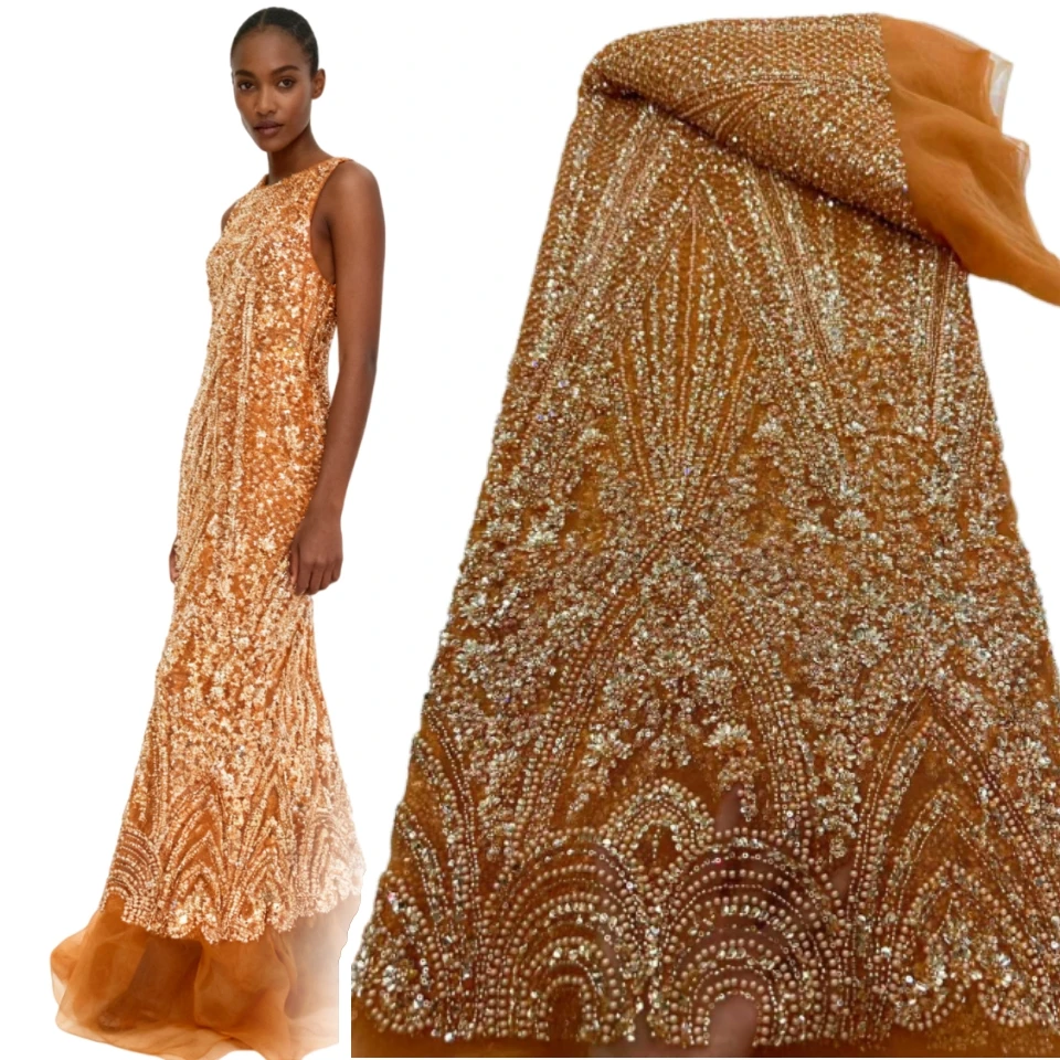 

African Beaded Lace Tulle Fabric, Heavy Handmade, Swiss, Sequin Fabric, Nigerian Wedding, Prom Dress, Sew, High Quality, CC1795