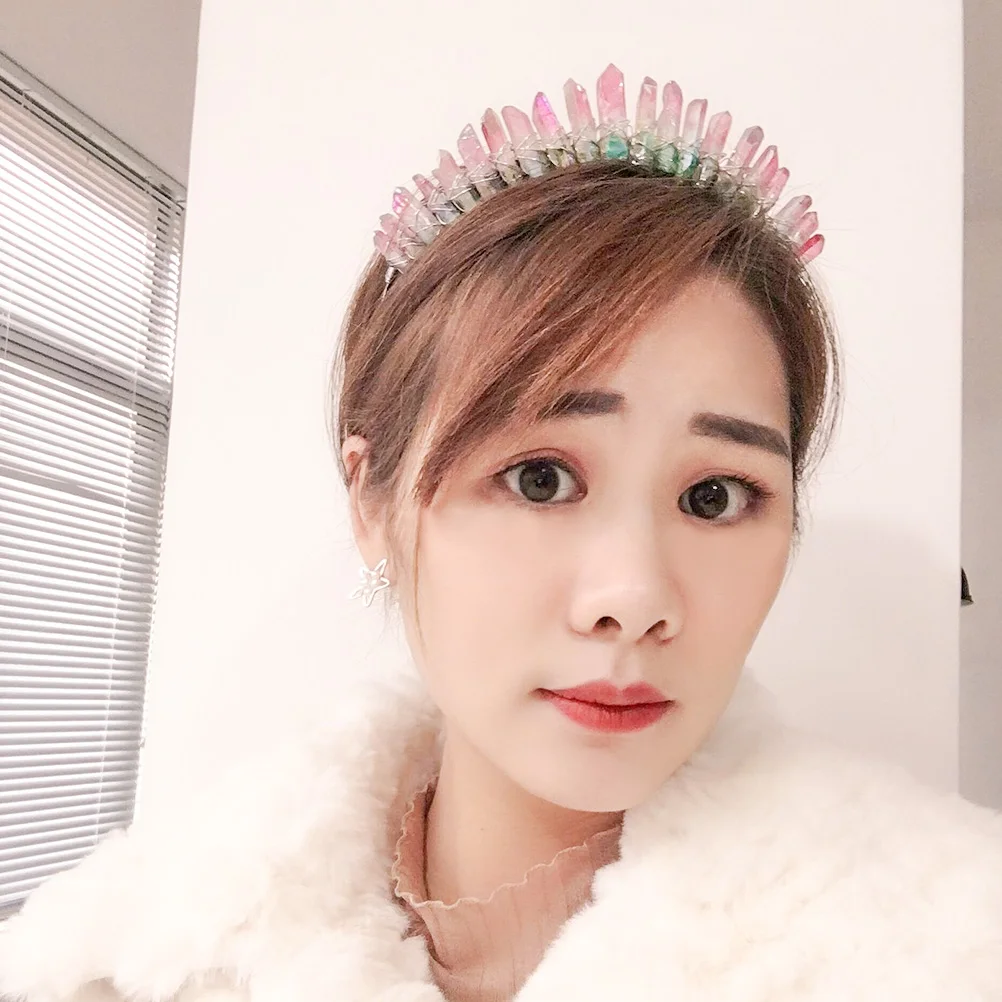 

Pink Green Hairband Crystal Bridal Head Transparent Hoop Bride Headband Accessories Decorations Women