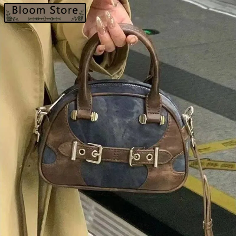 

Vintage Color Block Leather Buckle Handbag Women Patchwork Ing Exquisite Shoulder Bags Ladies Premium Pillow Crossbody Bag