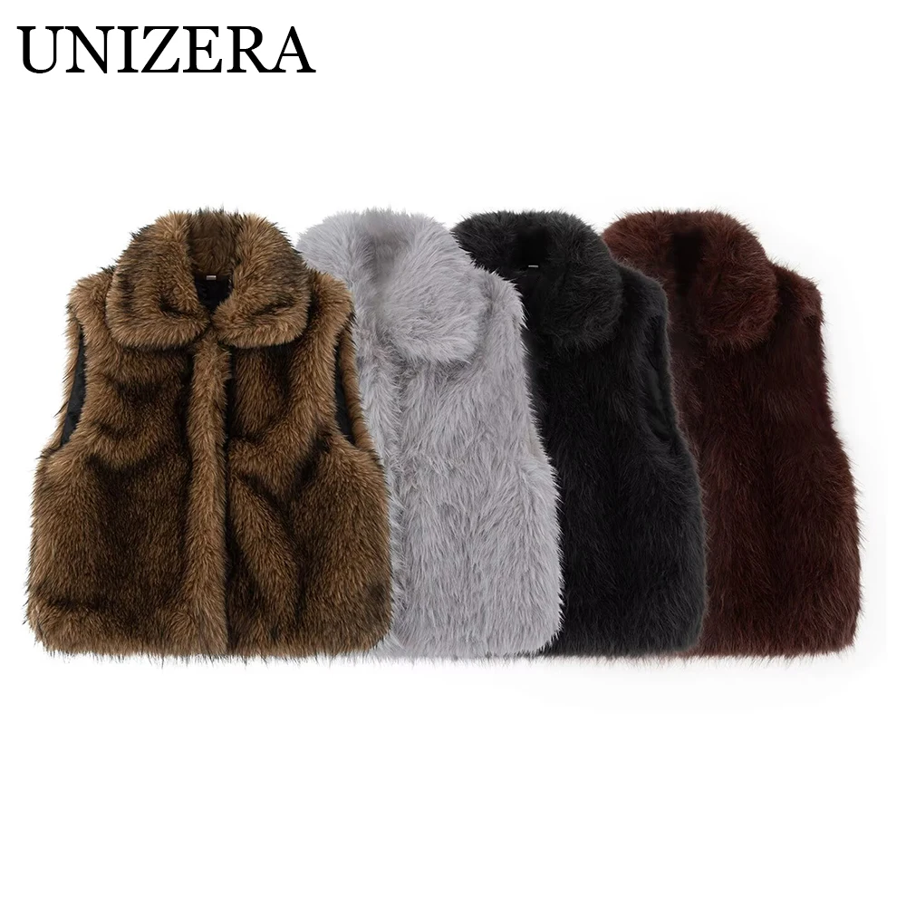 

New autumn and winter women's clothing with a high-end feel, featuring a lapel and faux fur effect vest, vest, vest, and jacket