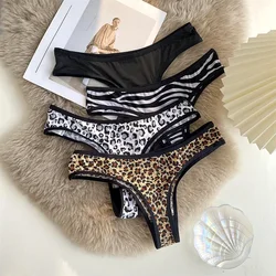Leopard-print Thong Women Sexy Panties Low Waist Ice Silk Female Briefs Seamless Cotton g-string Underwear Sexy Lingerie
