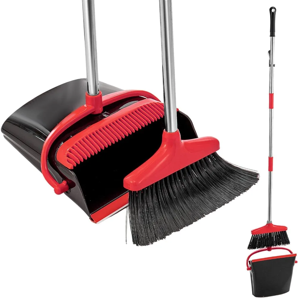 Long Handled Dustpan and Brush Set Cleaning Broom Combination Dust Pan and Brush Combo Upright Sweep Cleaning Kit