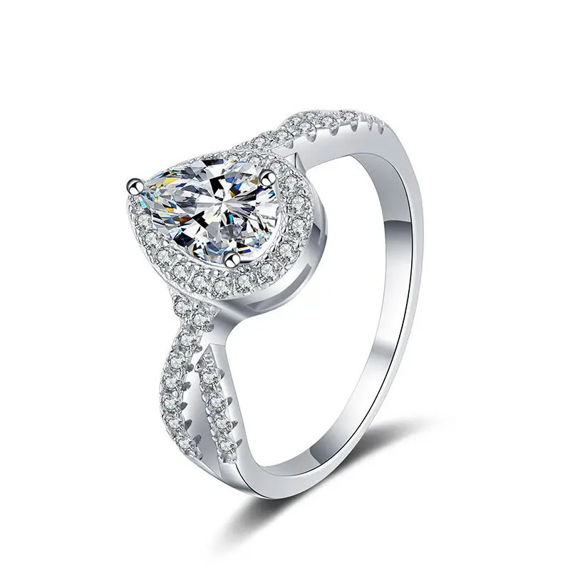 Birnenförmige Verlobungsringe, 1 CT Moissanit, edler Schmuck, Wassertropfen, Kreuz, Jahrestag, Ehering für Frauen, 925er Sterlingsilber