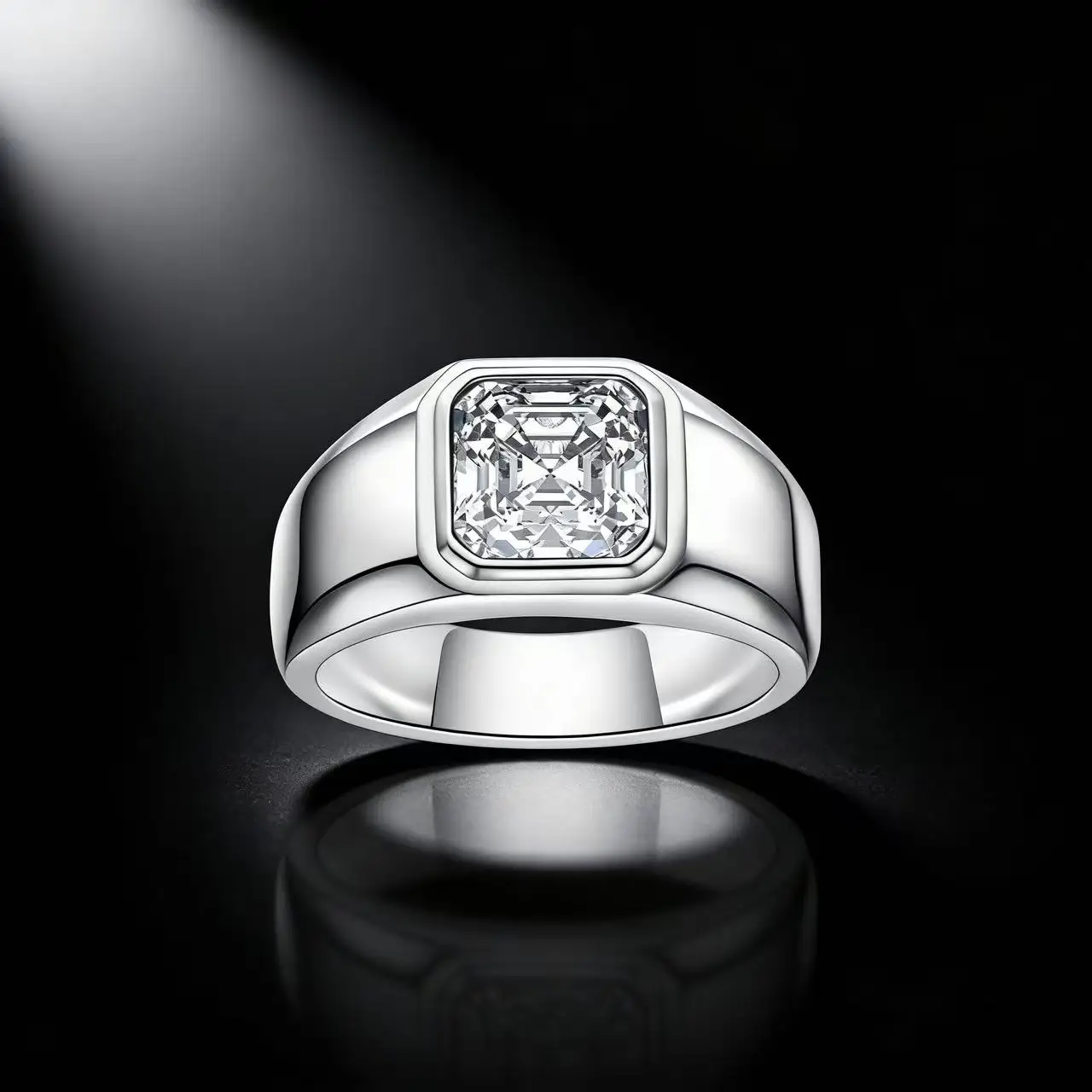 

S925 Silver 3CT Bezel Setting Moissanite Men's Engagement Ring Asscher Cut Men Luxury Engagement Ring