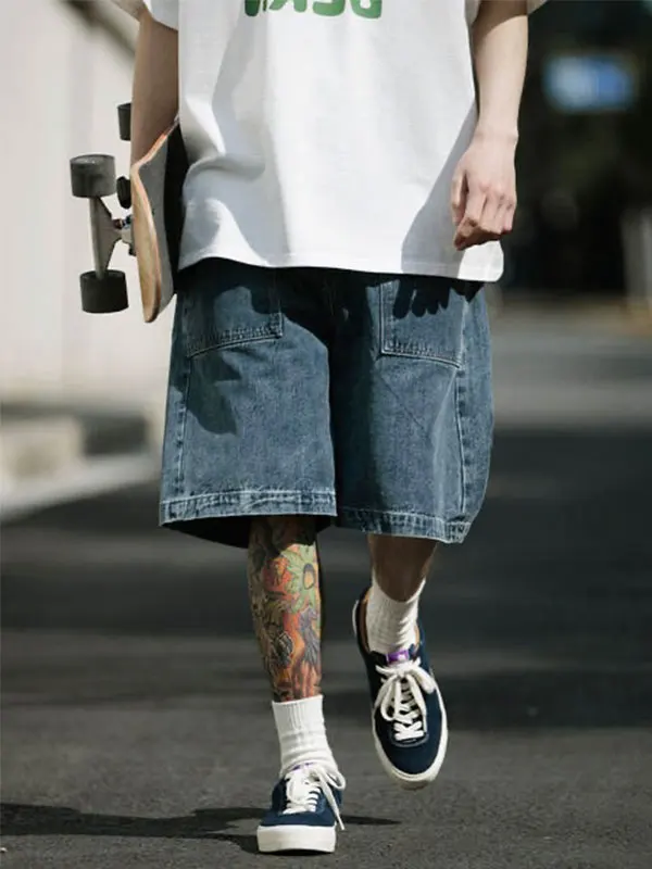 

Summer Loose Straight Blue Waed Classic ket Men's Denim orts Casual Straight Leg Jeans mid Waist Five-Quarter Length