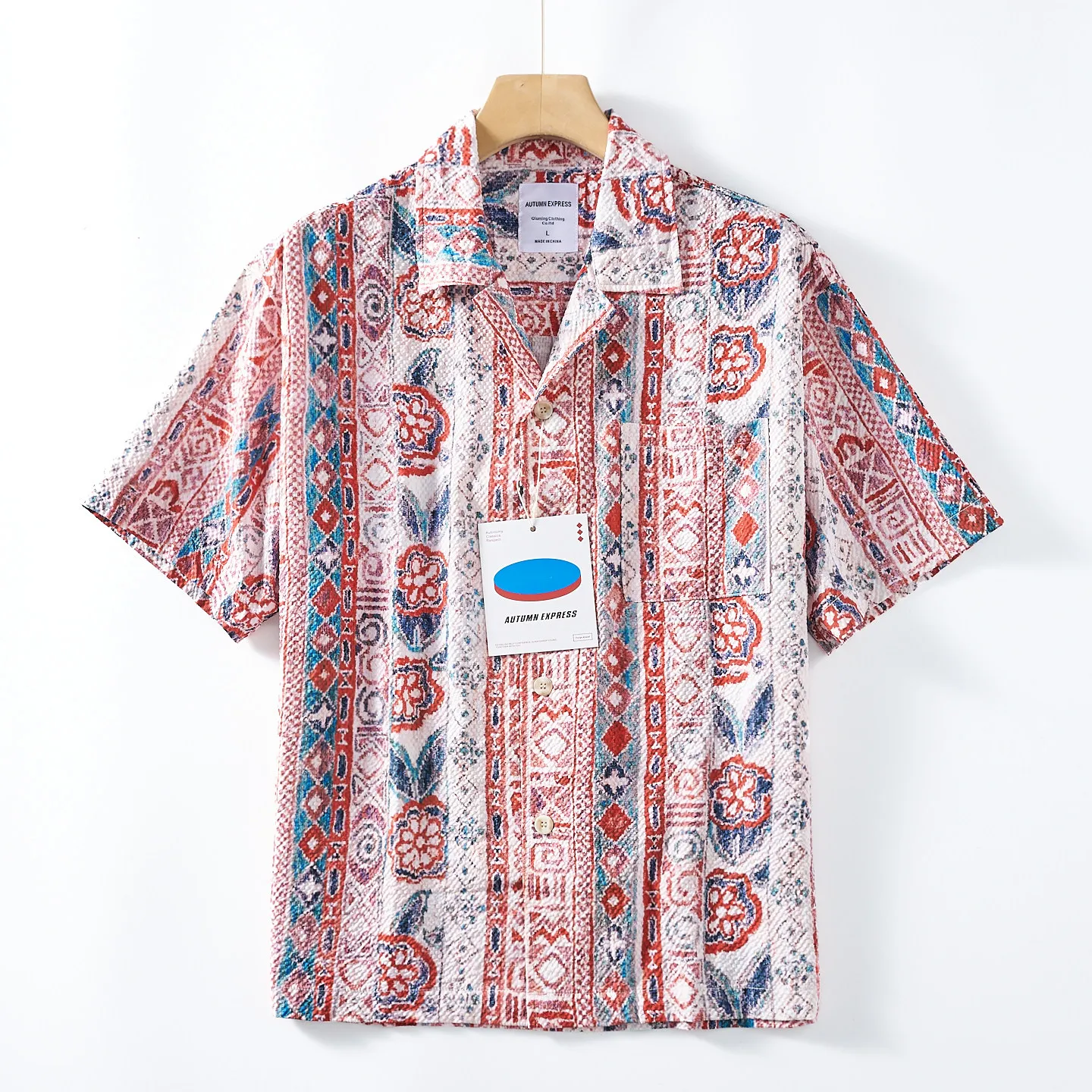 

Summer New American Retro Short Sleeve Cuban Collar Hawaiian Print Shirt Men's Fashion Seaside Beach Loose Casual Flower Blouses
