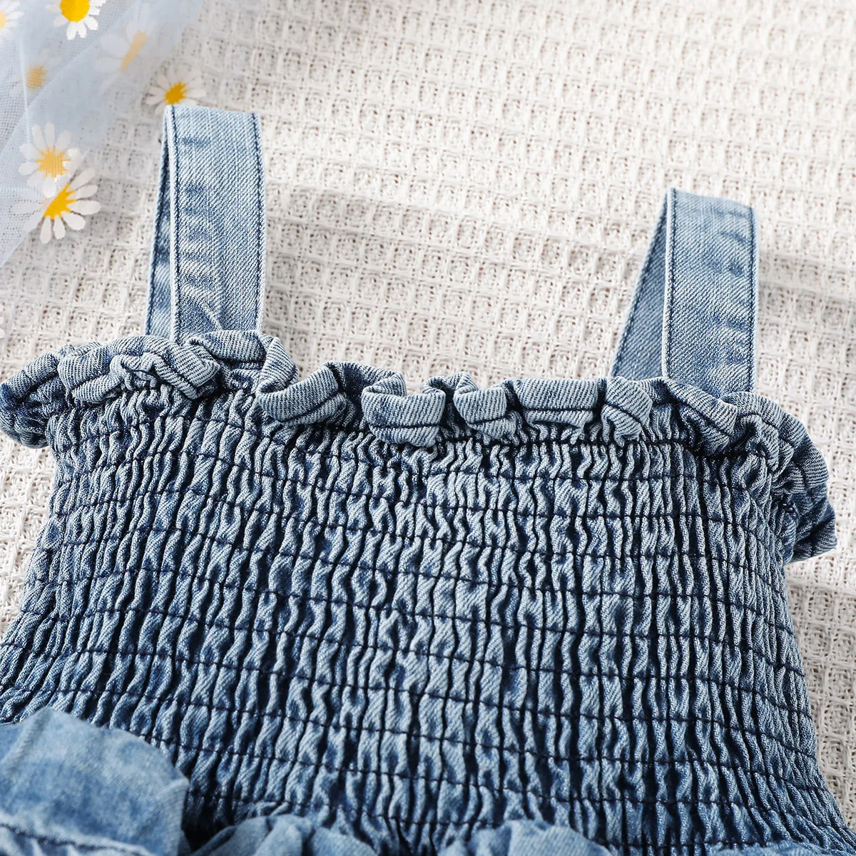 Summer Baby Girls Clothes Denim One Piece Ruffle Camisole Bodysuit Newborn Clothes 0-18M