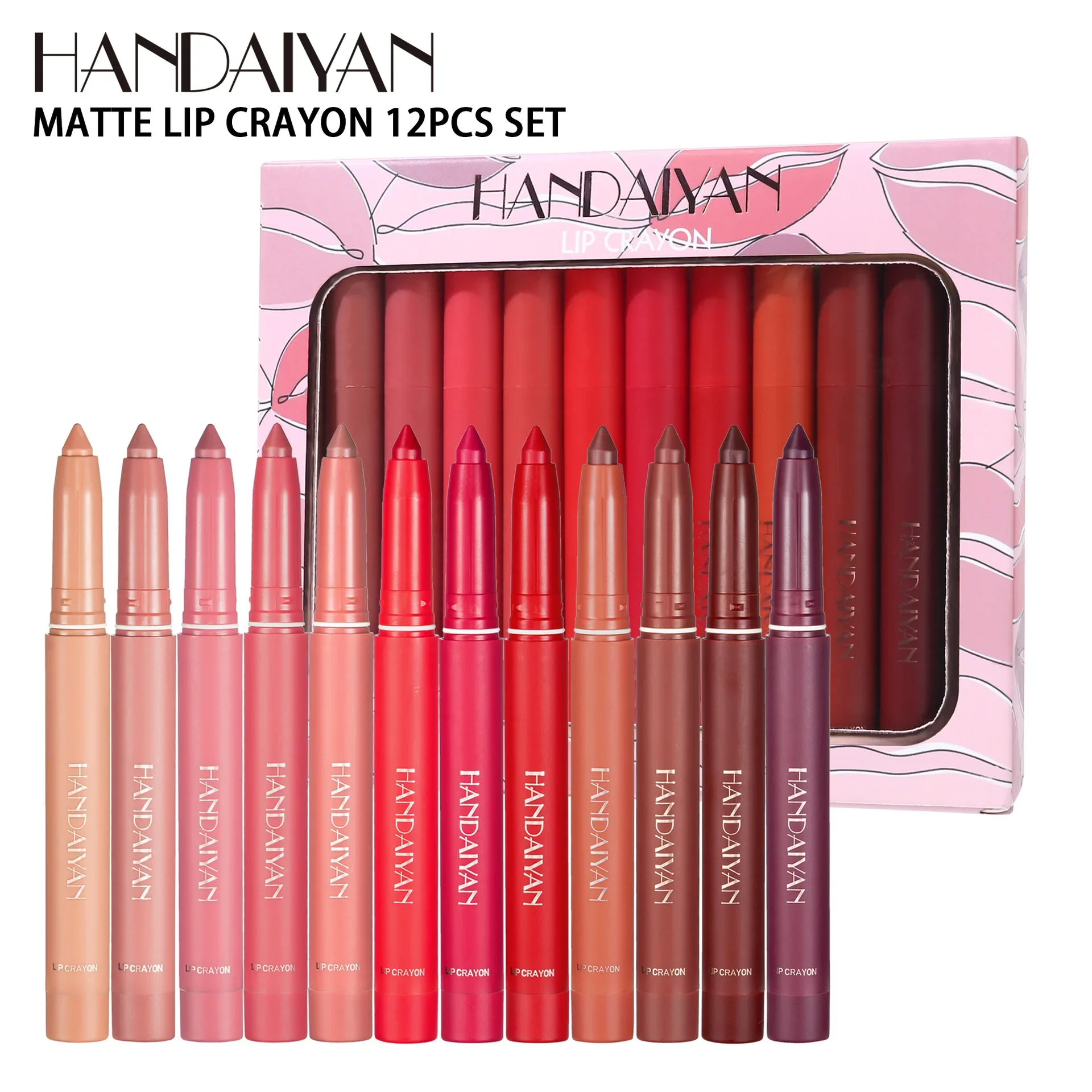 คุณภาพสูง HANDAIYAN 12 สี Lip Liner Set ทนทาน Non-stick Cup โรตารี่ Sharpenable Dual Purpose Lip Liner Set