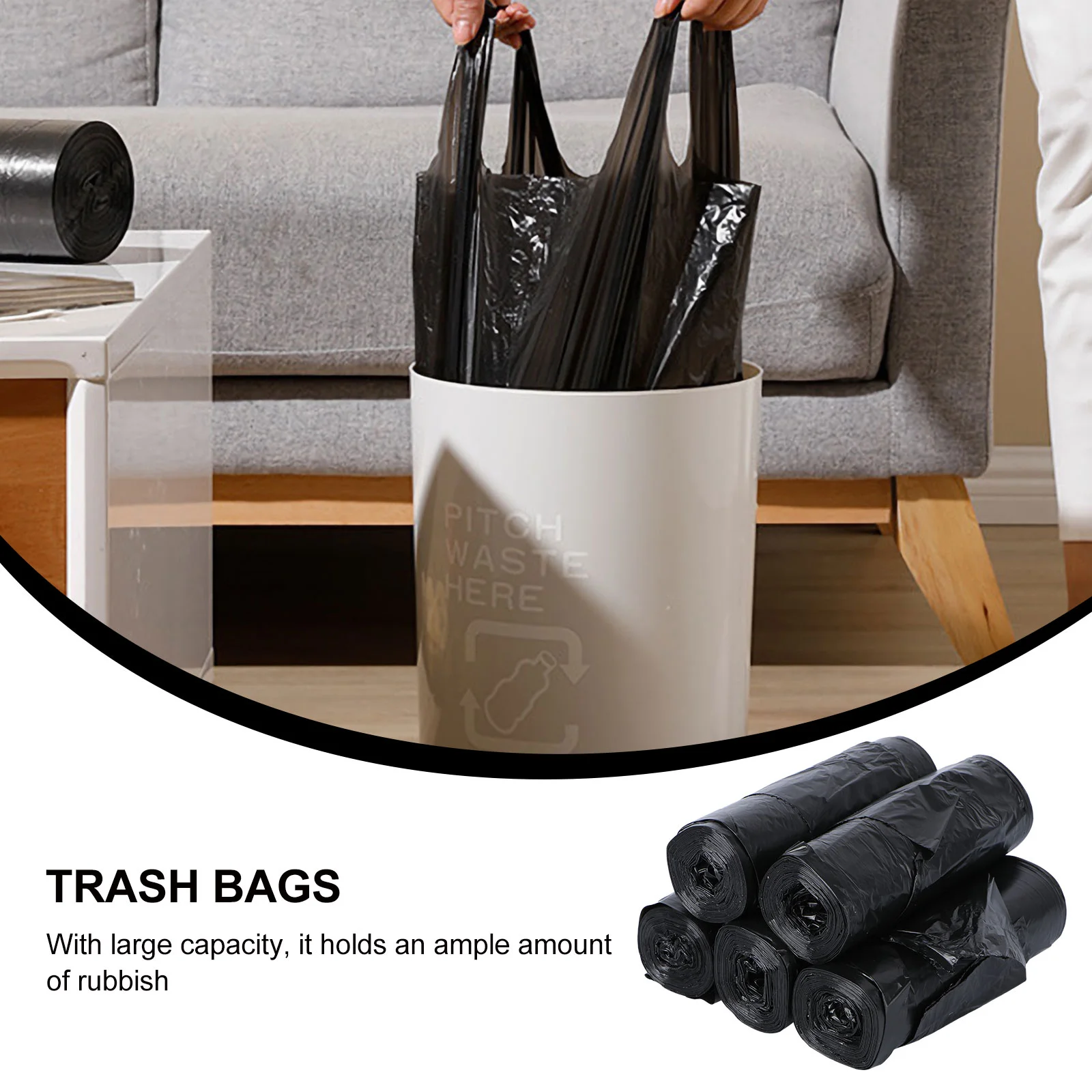 5 Rolls Trash Bags Load String Garbage Large Plastic Refuse Sacks Rubbish Portable Point Break 100 Liters Dustbin Disposable