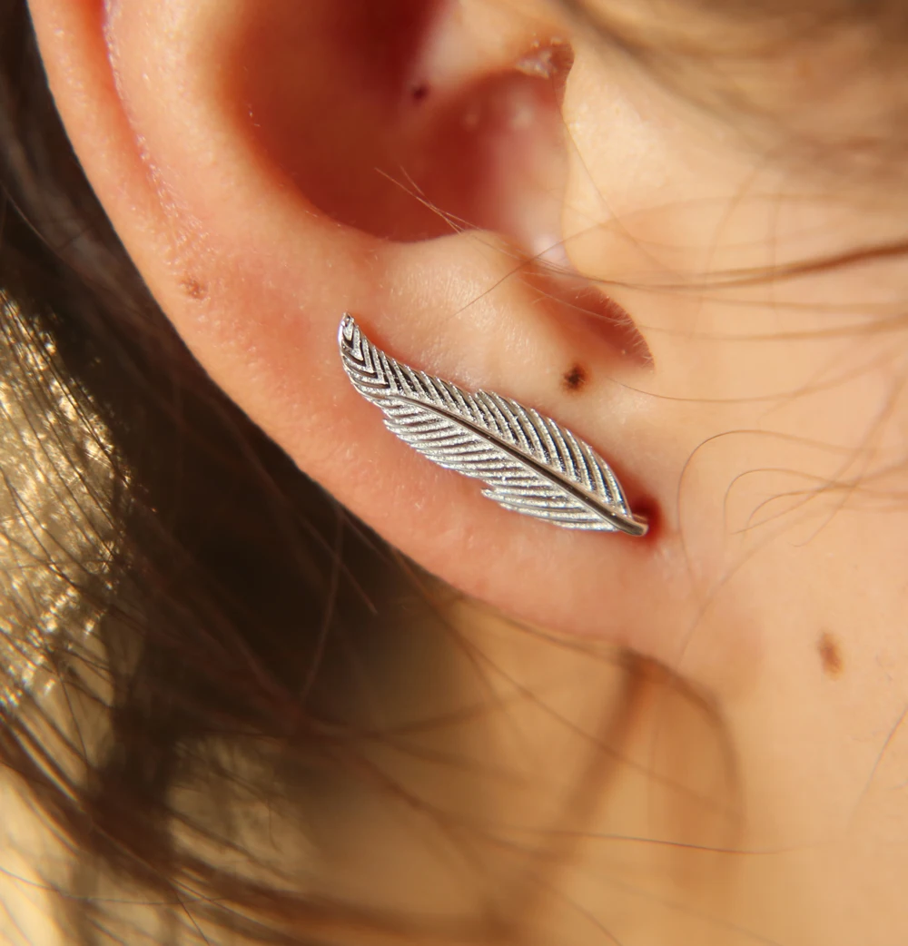 925 sterling silver simple feather earring long climber earrings simple minimal jewelry