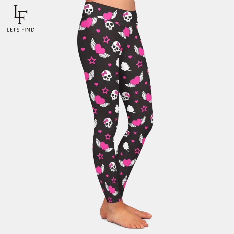 LETSFIND – Leggings taille haute pour femmes, impression numérique 3D cœurs ailes et têtes de mort, Fitness, Slim, extensible, Sexy