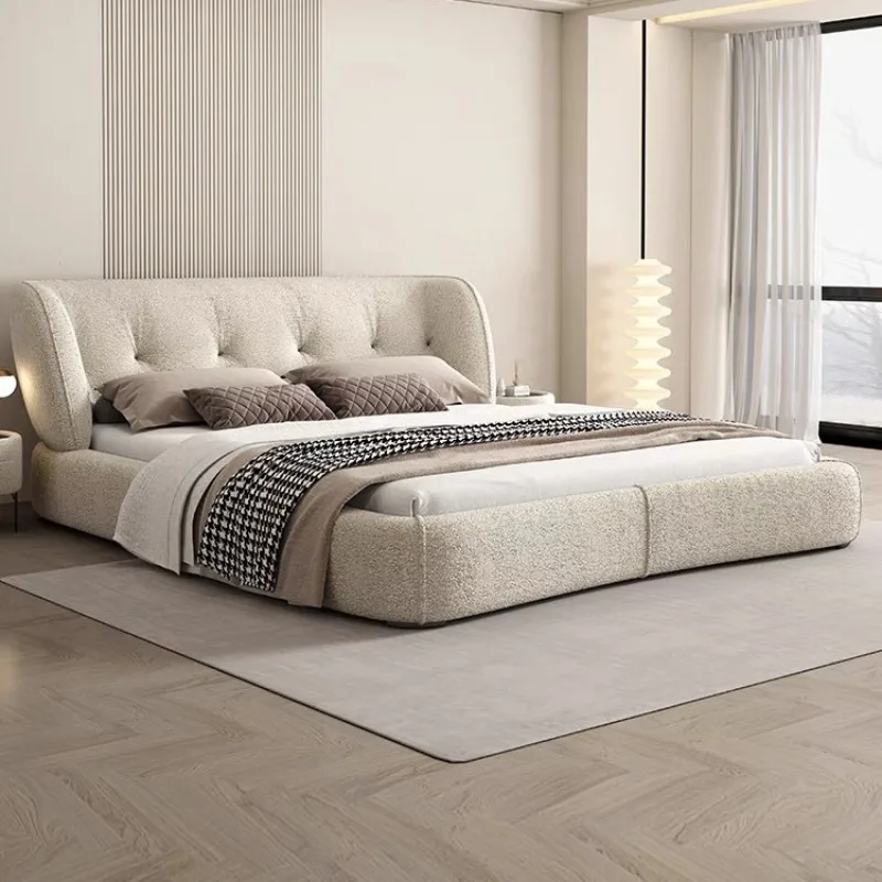 ผ้าอิตาเลี่ยนMinimalist Masterห้องนอนเตียงแต่งงานคู่Designerครีมฝรั่งเศสลมเตียงนุ่ม