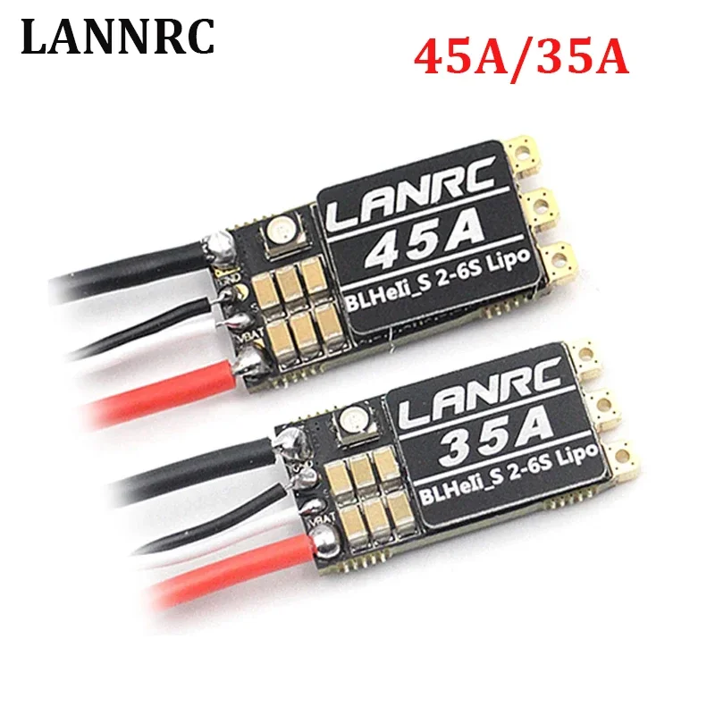 LANRC 45A 35A BLHeli_S ESC 2-6S Lipo Brushless Electronic Governor with LED Light Support DSHOT125/300/600 for Crossing Drones