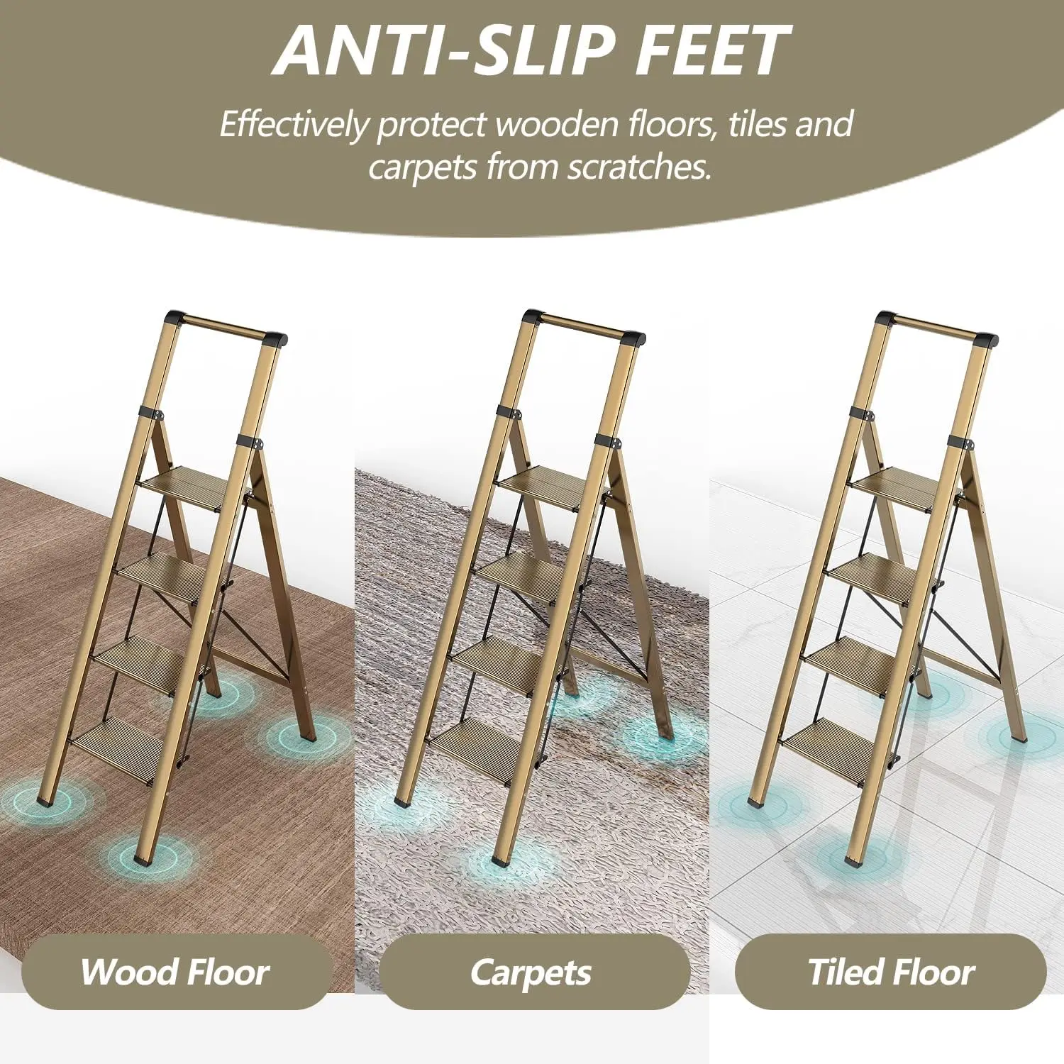 

4 Step Ladder, Folding Step Stool with Anti-Slip Wide Sturdy Pedal and Handgrip, Portable Lightweight Aluminum Stepladder