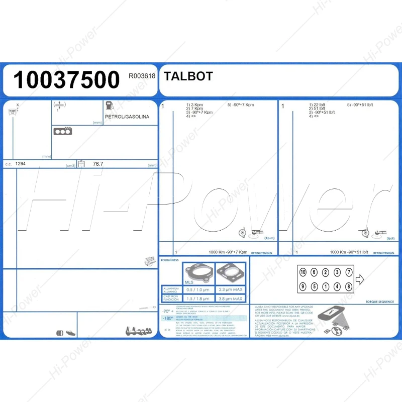 Transmission Repair Tools Engine Replacement Full Engine Rebuild Gasket Set 50002300 for Talbot Citroën Peugeot