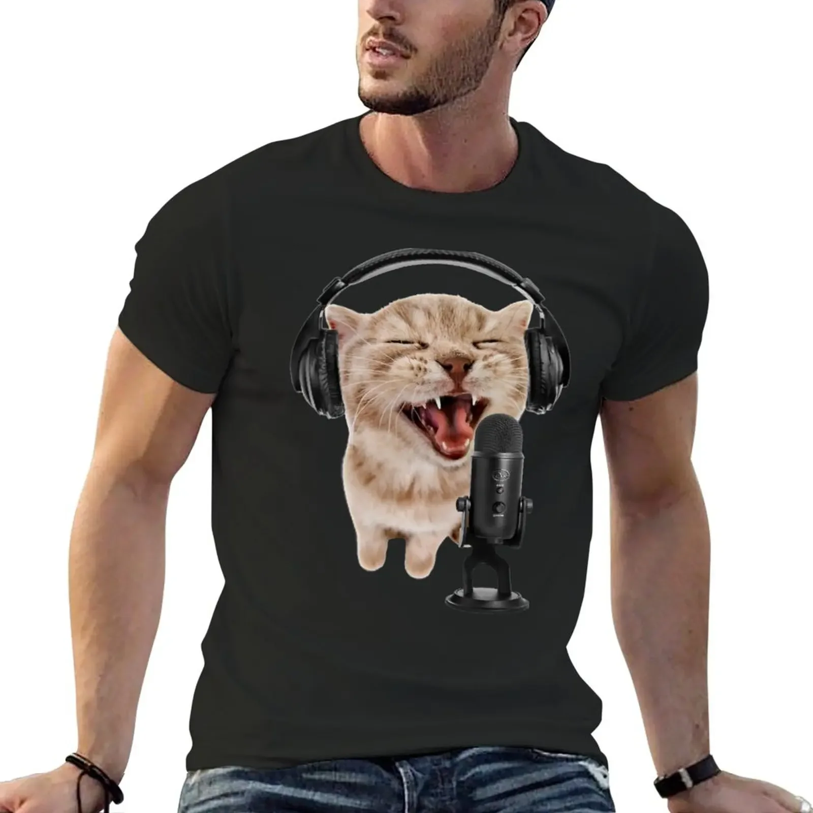 Singer Cat Rapping Meow Rap Meme T-Shirt cute tops graphic t shirt vintage anime stuff mens champion t shirts