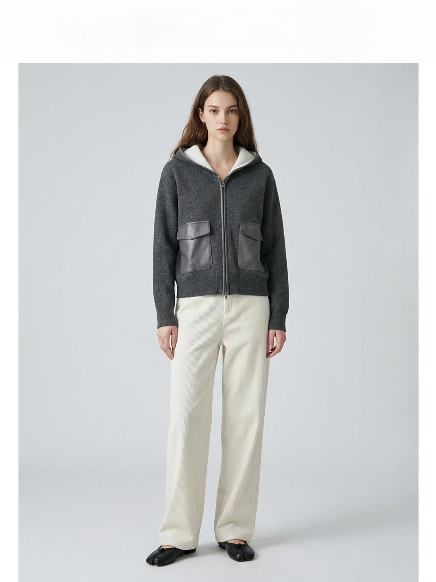 

Vintage Sle Zipper Knitted Woolen Coat with kets Faionable Loose Fit Spring Autumn Women's Camere Sweater