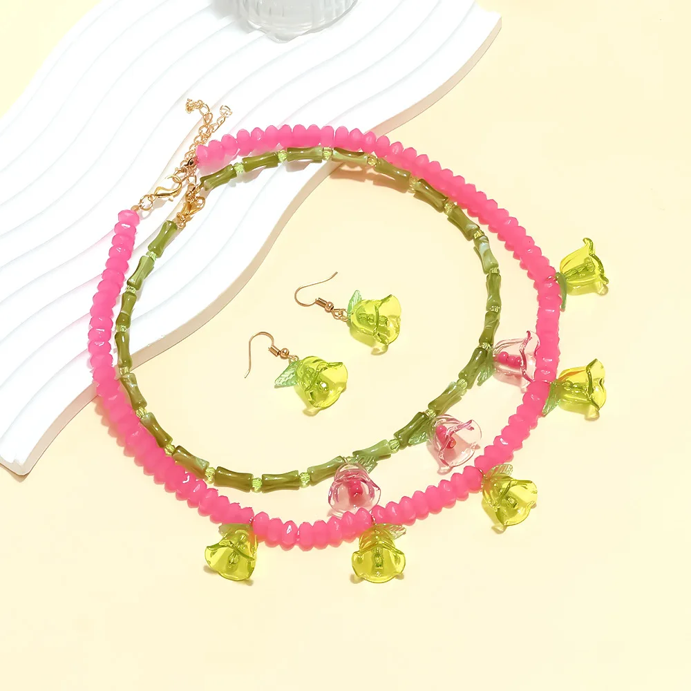 Summer light luxury handmade beaded colored morning glory pendant necklace fashionable sweet handmade flower collarbone chain