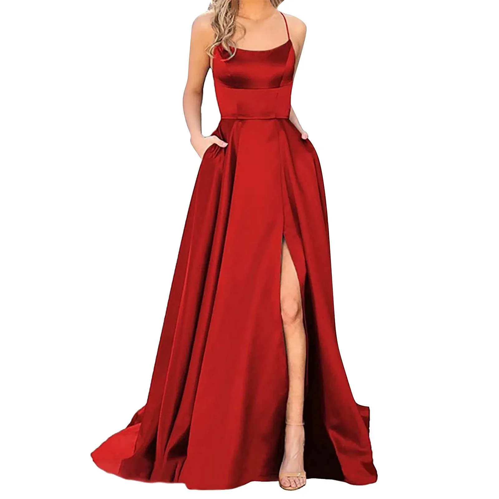 Red Velvet Evening Dresses Elegant One Shoulder Formal Party Gown Long Maxi Dress Spaghetti Straps Bridesmaid Dress For Weddings