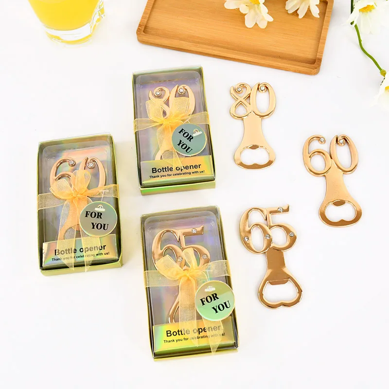 1set Golden Birthday Bottle Opener For 18th 30th 40th 50th 60th Birthday Party Wedding Anniversary Decoration Favor Gift Guests